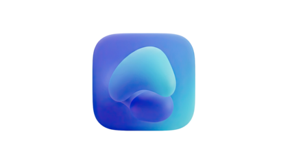 3D Abstract shape, gradient icon with rounded corners on transparent background
