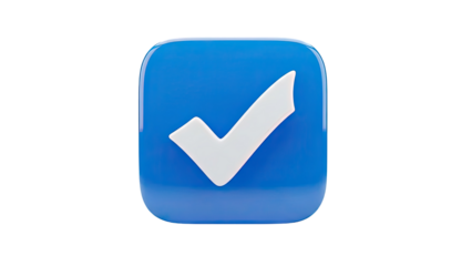 3D Blue Check Mark Icon on transparent background