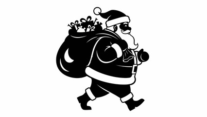 Santa Claus walking with a large sack of gifts on his back