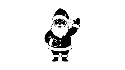 Santa Claus waving hand in black and white illustration