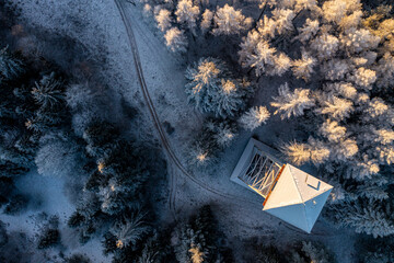 Wsch&oacute;d słońca zima Malnik, Małopolska, Beskid Sądecki