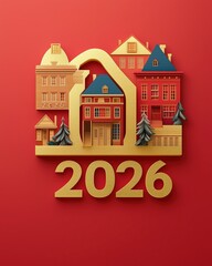 Red background with the text "Welcome 2026" suitable for greeting cards