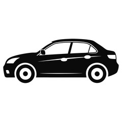 Naklejka premium Sedan Car Side View Silhouette Isolated on White Background