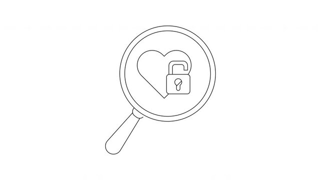 Line drawing a heart and lock under a magnifying glass