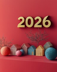 Red background with the text "Welcome 2026" suitable for greeting cards