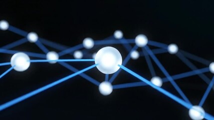 Abstract connected network nodes made of frosted glass with blue neon lines representing global connectivity and blockchain technology background. - Powered by Adobe