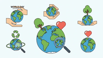 Earth day concept illustration with hands holding globe and magnifying glass