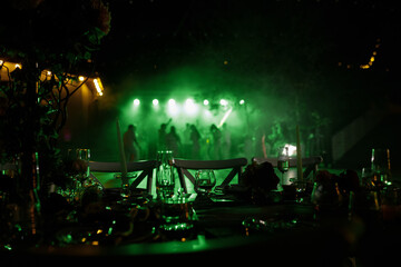 Concert ambiance scene, Live music setup with mood lighting
