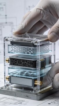 A fuel cell hydrogen stack membrane electrode catalyst prototype laboratory engineering clean energy microfluidic renewable technology transparent module circuit chip tubing gasket nano material