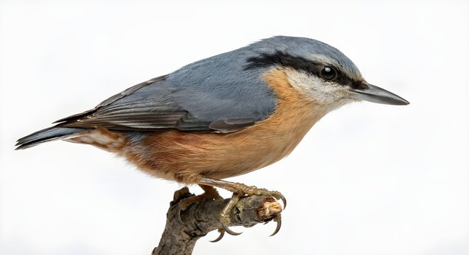 Macro close-up shot of european nuthatch (Sitta europaea) on isolated background 