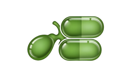 Green capsules and pill with natural leaf shape symbolizing herbal medicine or natural supplements, ideal for health and wellness content
