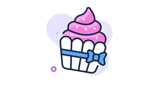 An editable animated icon of cupcake designed in flat outline style