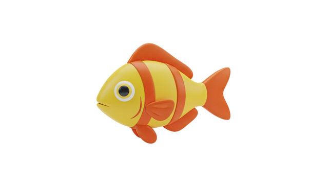 3D Cute cartoon fish illustration on transparent background - Powered by Adobe