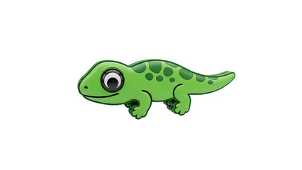 Fototapeta premium 3D Cute Green Cartoon Lizard with Big Eyes on transparent background