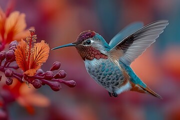 Vibrant hummingbird in mid-air flight high resolution photo