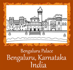 Naklejka premium CIMAHI, INDONESIA-December 26, 2025-Outline of Bengaluru Palace from Karnataka, India. Vector graphic design cartoon building illustration for poster, banner, travel card, and other. 