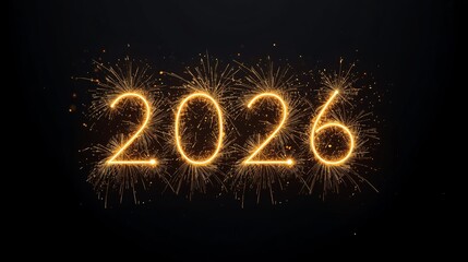 The number 2026 from simple fireworks in the night sky background, New Year 2026 background