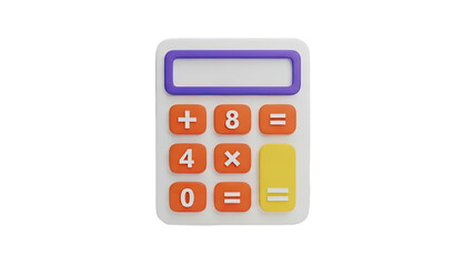 3D Calculator with colorful buttons and a display screen on transparent background