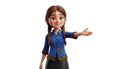 3D cartoon girl offering hand on transparent background