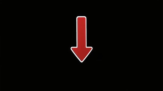 A bold, red downward-pointing arrow with a thin white outline stands vertically centered, symbolizing a drop, decline, or downward direction.
