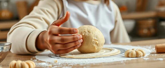 Small hands, guided by larger, dark-toned hands, engage in baking dough for cookies in a kitchen, promoting learning and growth at home,  counter,  development