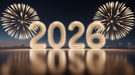 2026 number with fireworks at night
