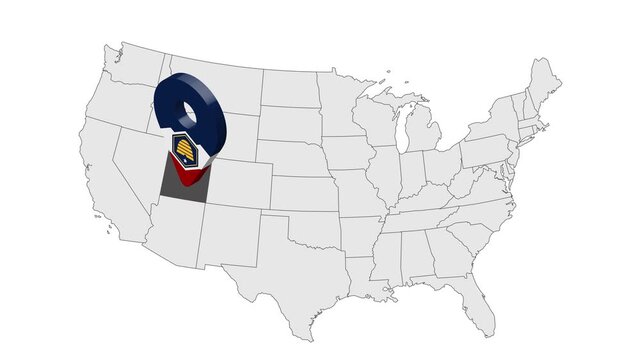 Location State of Utah on map USA. 3d State Utah new flag map marker location pin. Map of United States of America showing different states. Animated map States of USA. 4K. Animated Video