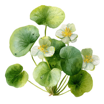 Frogbit in watercolor painting style, vector illustration on white background.