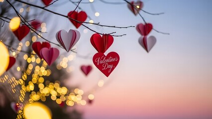 Valentine's day hearts in sunset