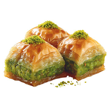 Watercolor-style vector illustration of Baklava, isolated on a clean white background.