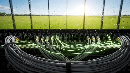 Fiber Optic Cables in Server Room Outside.