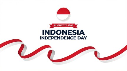 indonesia independence day background with round emblem of the national flag on white space bold typography with the text clean modern design copy space