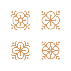 Circle geometric ornament. Set of 4 geometric shape. Four-leaf decor element.