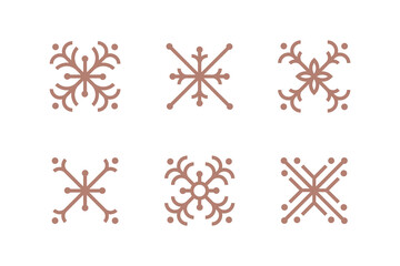 Circle geometric ornament. Set of 6 geometric shape. Decor emblem with dotted line and rounded corners.