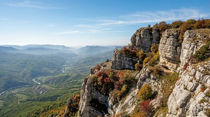 Naklejka premium Scenic Mountain Landscapes with Forests, Wind Turbines and Railway Infrastructure