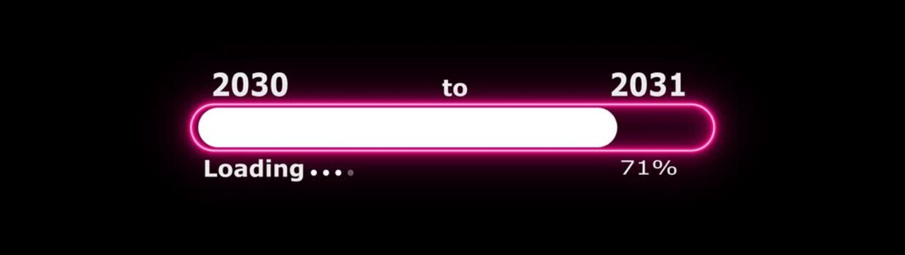 Abstract glowing neon New year 2031 loading bar animation Year changing from 2030 to 2031. Loading bar from 2030 to 2031 new year transfer animation.