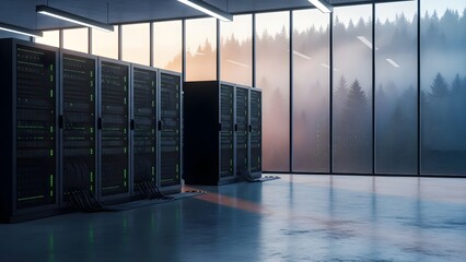 Modern Data Center Server Room Interior.