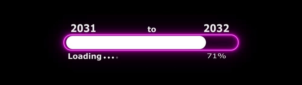 Abstract glowing neon New year 2032 loading bar animation Year changing from 2031 to 2032. Loading bar from 2031 to 2032 new year transfer animation.