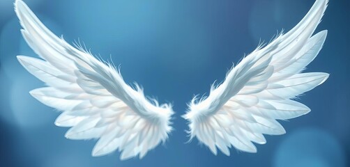 Tiny, delicate, white angel wings, soft feathers, ethereal glow,  kindness,  heavenly