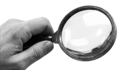 Halftone Hand Holding Magnifying Glass Graphic Element, Vintage Style