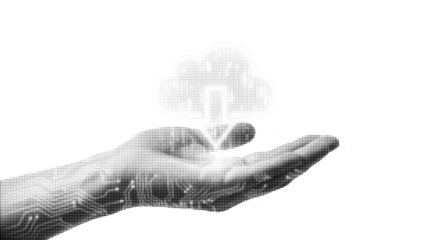 Halftone hand holding cloud graphic element, vintage style dotted pattern, retro trendy illustration for design projects and social media