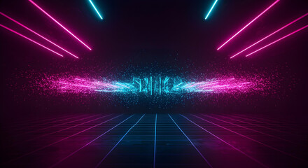 Obraz premium Futuristic Digital Grid with Glowing Lines and Particles 