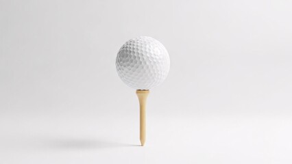 Minimalist golf club with a golf ball balanced on the head against a plain white background for sports and leisure themed advertising or editorial use