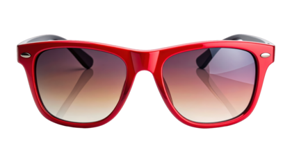 Bold red-framed sunglasses with gradient lenses against black background
