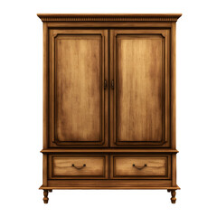 Vintage Wooden Wardrobe Cabinet Isolated on Transparent Background