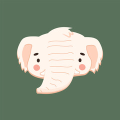 Cute cartoon elephant with tusks vector isolated illustration. Carton mammoth clip art on the green background