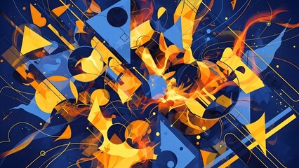 Vibrant abstract geometric composition with dynamic energy flows and modern artistic elements