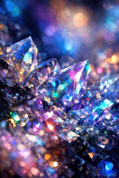 Magical Glowing Iridescent Crystals with Sparkle Bokeh