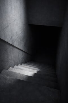 Concrete Staircase Descending into Pitch Black Darkness
