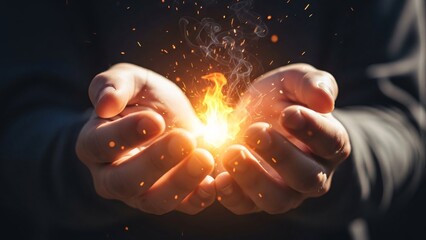 Powerful energy explosion in hands representing innovation strength and creativity in a dynamic and inspiring conceptual image for technology and science themes